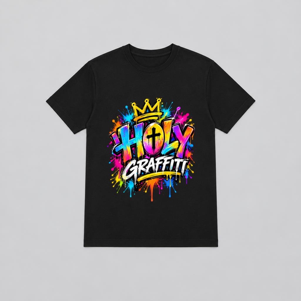 Holy Graffiti tee with graffiti lettering